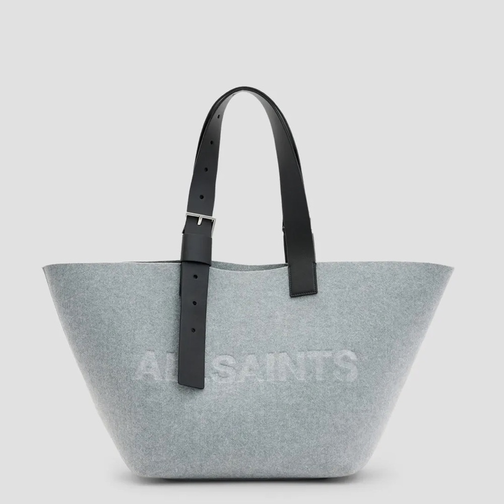 All Saints Light Gray Tote with Black Straps